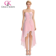 Грейс Карин 2016 новый дизайн без бретелек высокая низкая дешевые блестки шифон розовый Пром платье GK000042-2